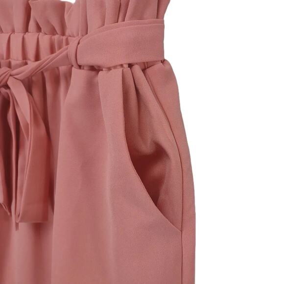 Main Strip Sz S Pink Striped High Waist Tie Belt Spaghetti Strap Maxi Dress Boho - Picture 5 of 6